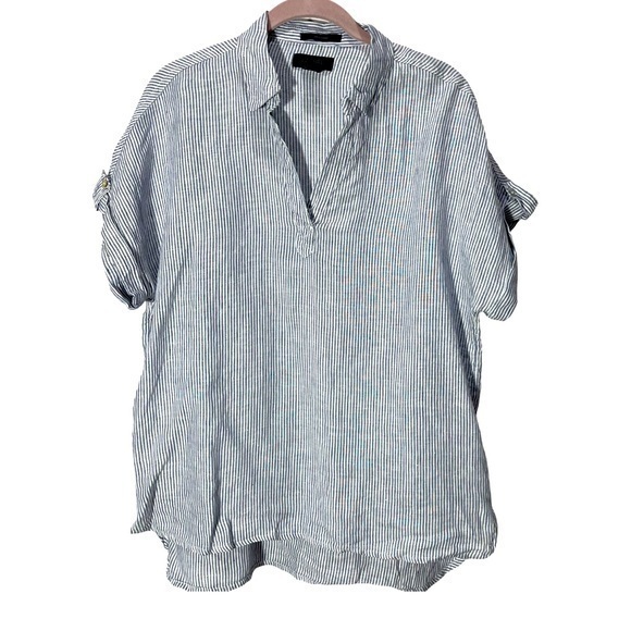 RACHEL Rachel Roy Tops - Rachel Roy Women’s Linen White/Blue Striped Top Size S
